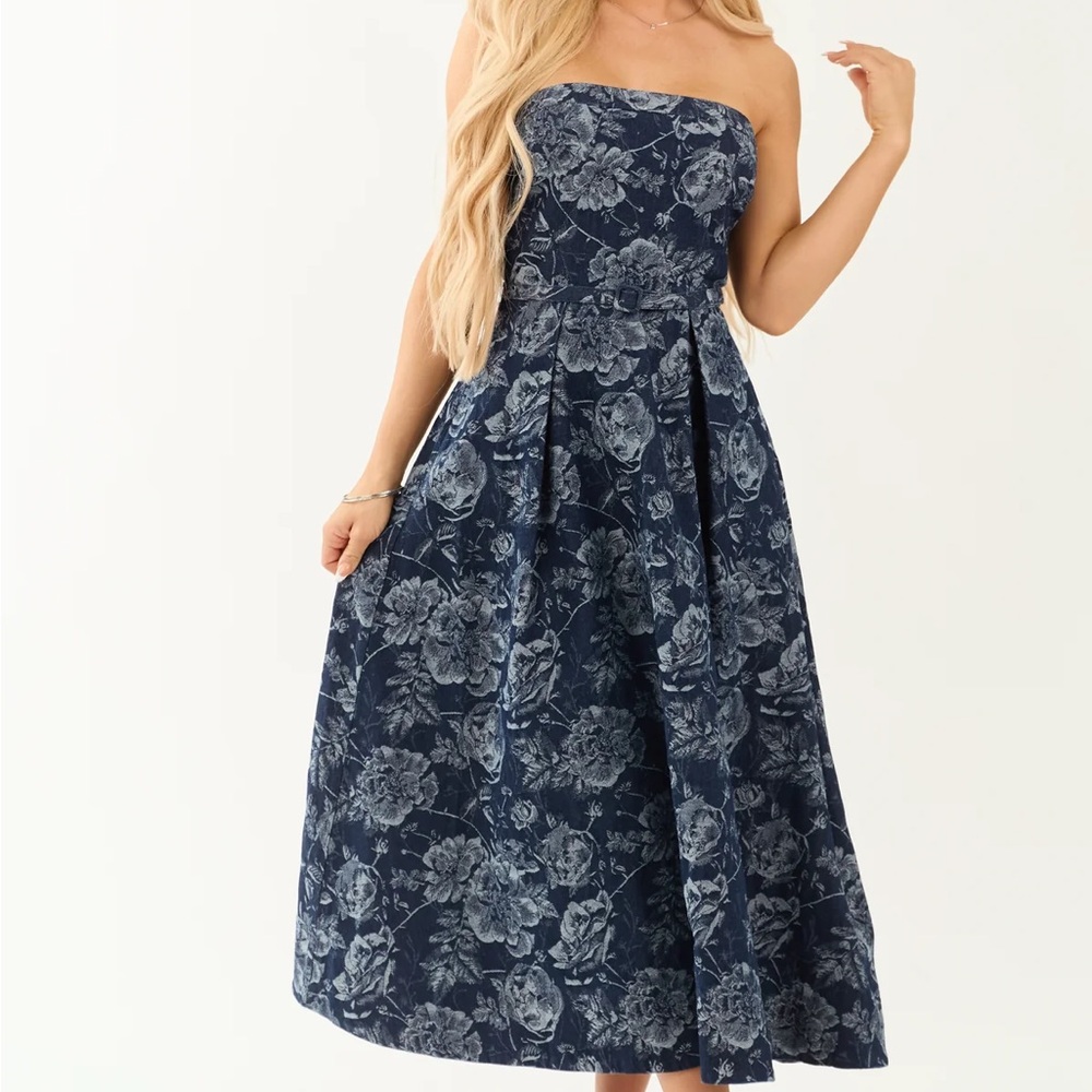 Floral Strapless Midi Dress